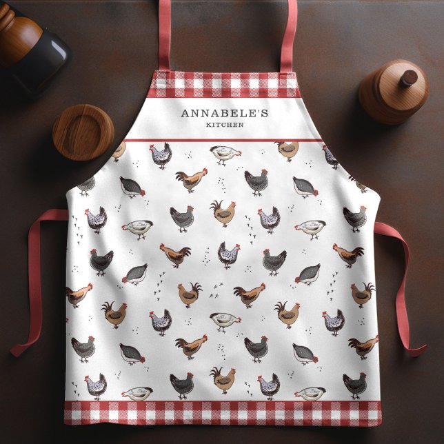 Country Chicken Pattern Red Checks Apron (Creator Uploaded)