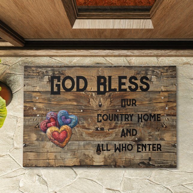 Country Christian Rustic Hearts Personalised Doormat (Creator Uploaded)