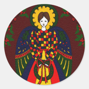 Country Christmas Angel Classic Round Sticker