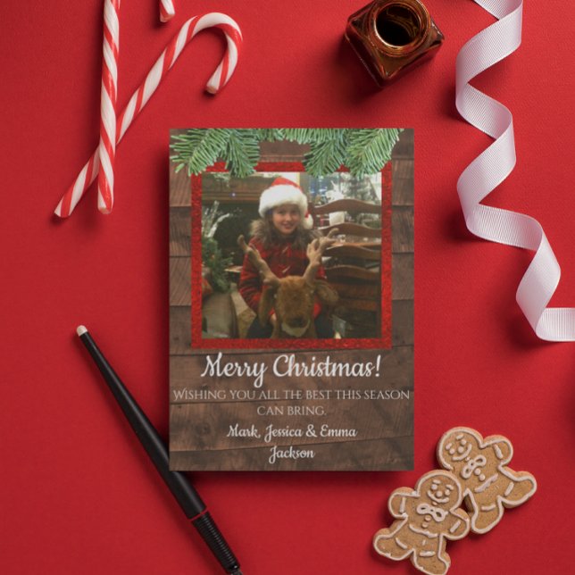 Country Christmas Barnwood & Pine Photo Card (Creator Uploaded)