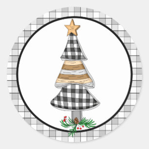 Country Christmas Buffalo Plaid Rustic  Classic Ro Round Sticker