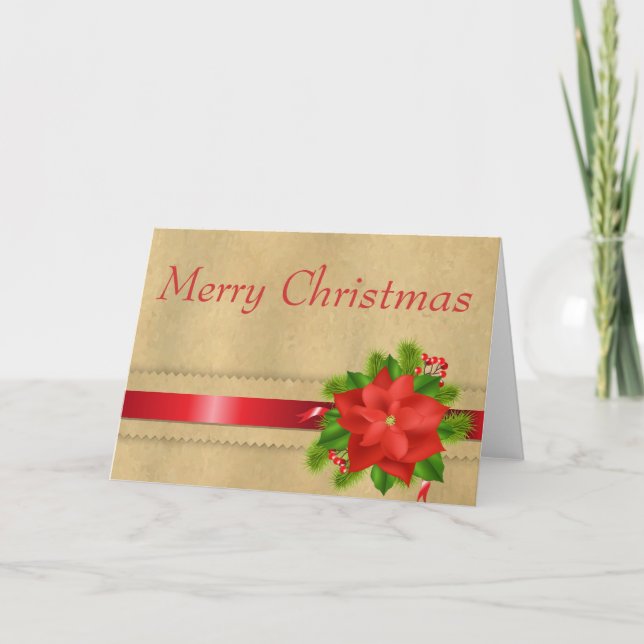 Country Christmas Card with Poinsettia Vector (Front)