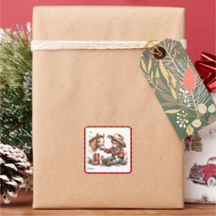 Country Christmas Cowgirl Horse Gift Tag Sticker