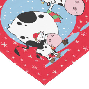 Country Christmas Cows With Santa Hats Short Table Runner