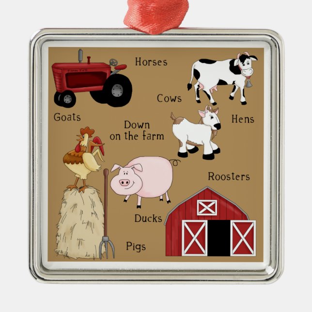 Country Christmas Farm Animals Metal Ornament (Front)