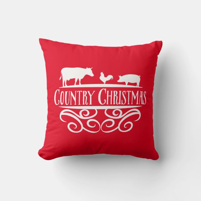 Country Christmas Farm Animals Throw Pillow (Front)