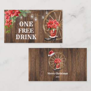 Country Christmas Free Drink Party Card Ticket