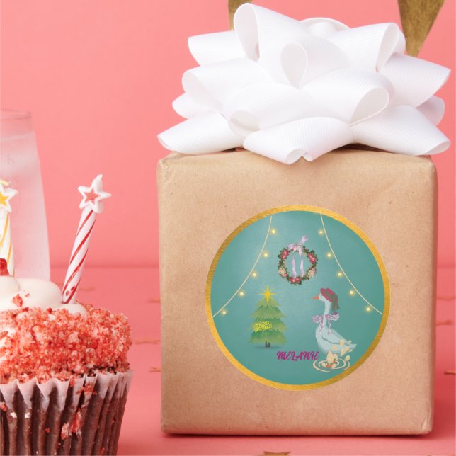 Country Christmas Goose  Classic Round Sticker (Party)