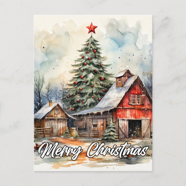 Country Christmas | Happy Holidays Everyone Postcard (Front)