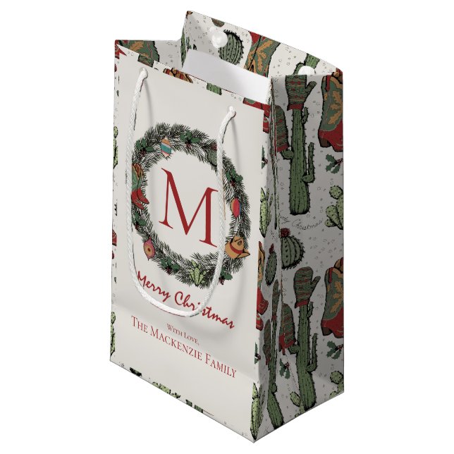Country Christmas Monogrammed Small Gift Bag (Front Angled)