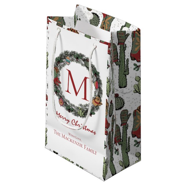 Country Christmas Monogrammed Small Gift Bag (Front Angled)