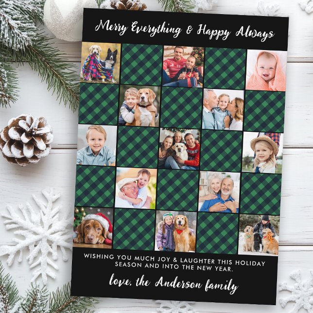Country Christmas Plaid Patchwork 13 Photo Collage Holiday Card (Creator Uploaded)