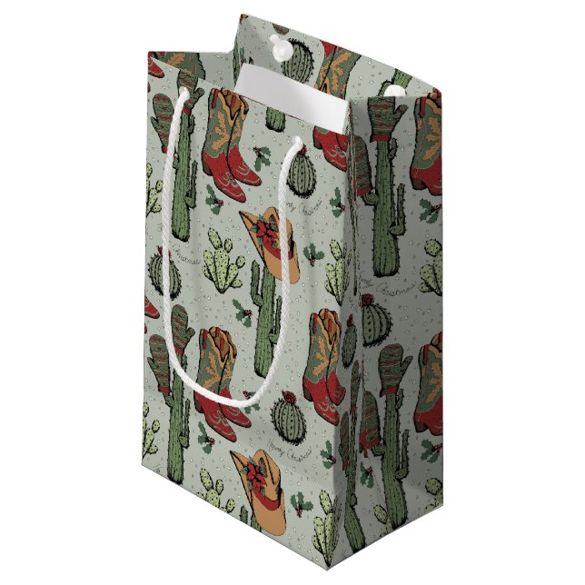 Country Christmas Red and Green Small Gift Bag (Front Angled)