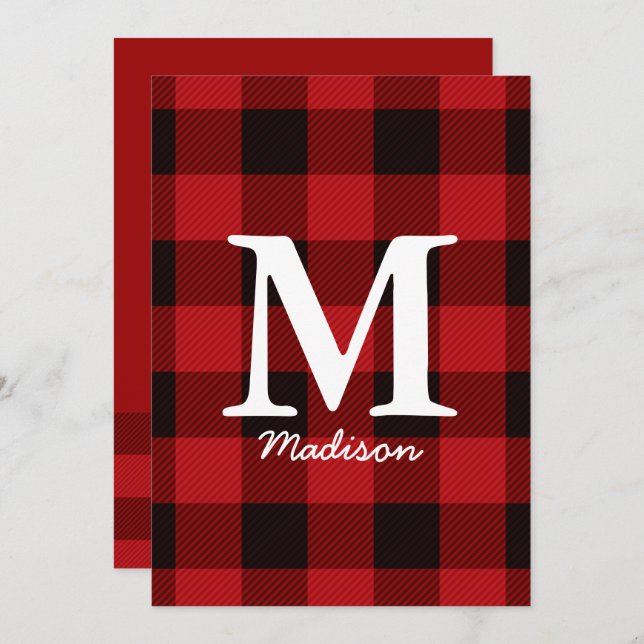 Country Christmas Red buffalo plaid lumberjack Invitation (Front/Back)