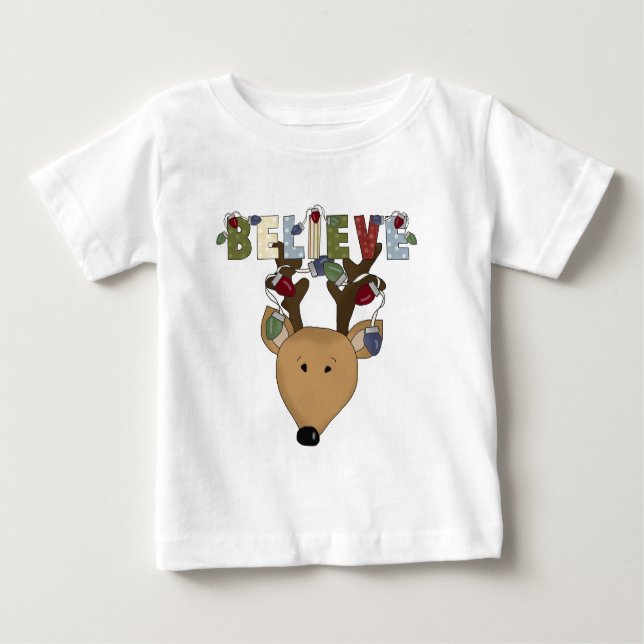 Country Christmas Reindeer Believe Holidays Baby T-Shirt (Front)