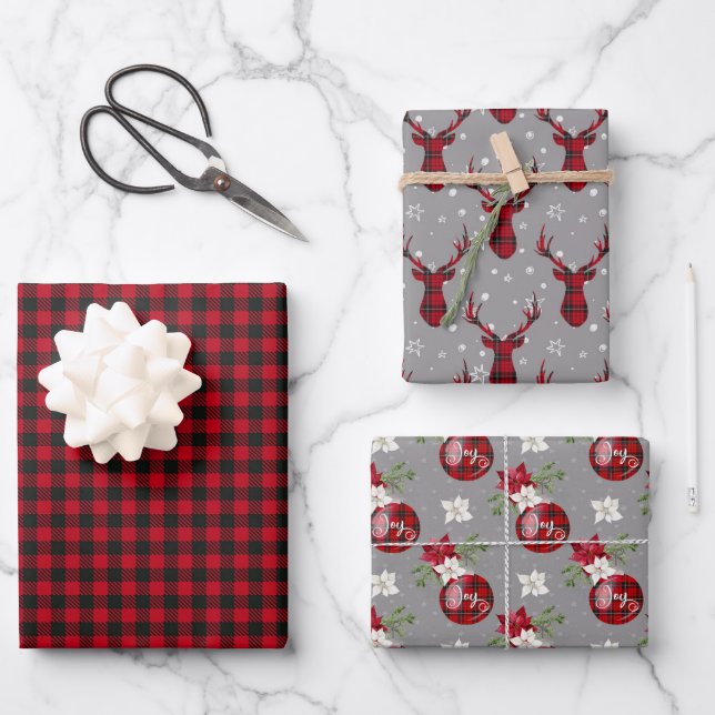 Country Christmas Rustic Holiday Buffalo Plaid   W Wrapping Paper Sheet (Front)