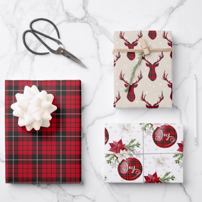 Country Christmas Rustic Holiday Buffalo Plaid   Wrapping Paper Sheet (Front)