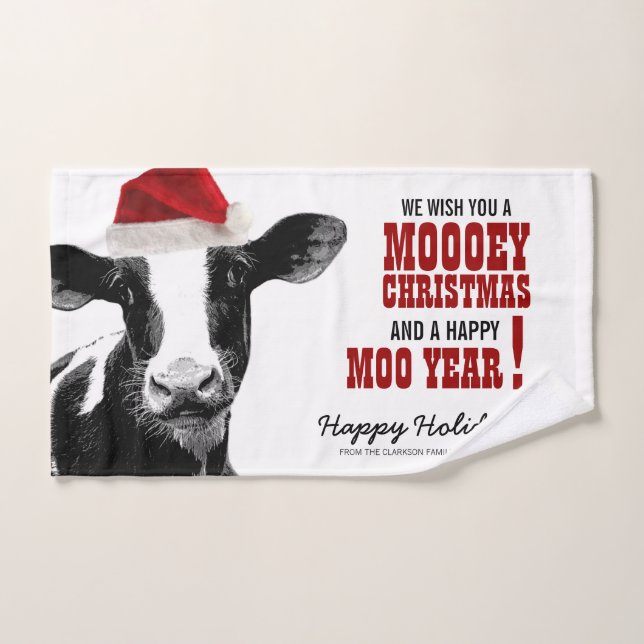 Country Christmas Santa Cow Holiday  Hand Towel (Hand Towel)