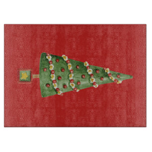 Country Christmas Tree Glass Cutting Board