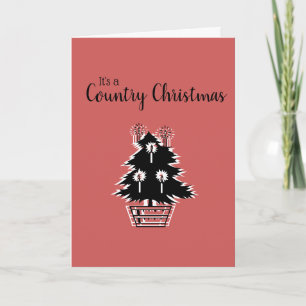 Country Christmas Tree Red Rustic Customisable Card
