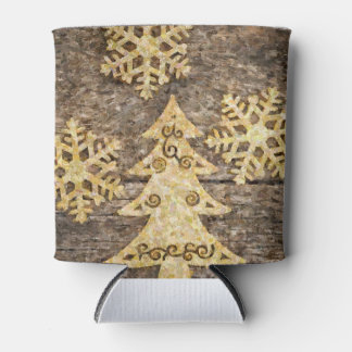 Country Christmas Tree With Snowflakes Brown Shade Can Cooler