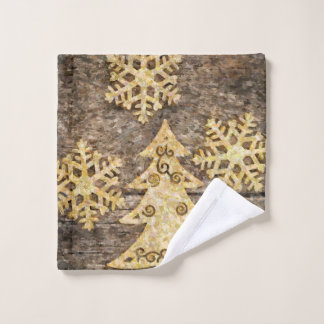 Country Christmas Tree With Snowflakes Wash Cloth