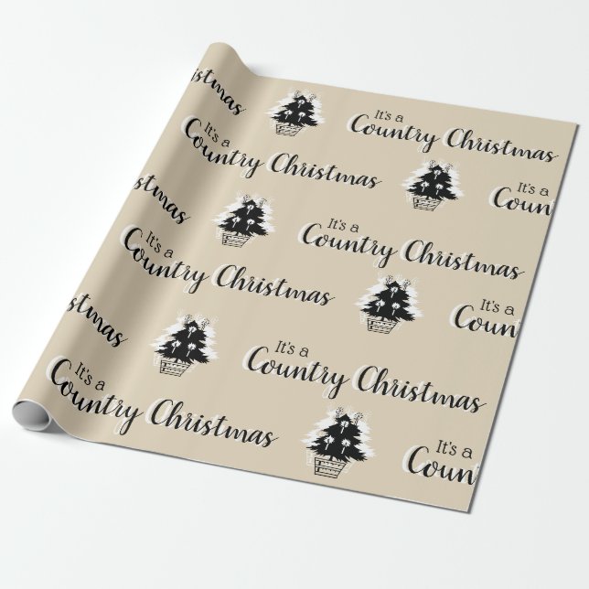 Country Christmas Trees Beige Rustic Wrapping Paper (Unrolled)