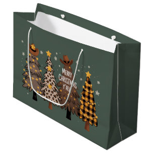 Country Christmas Western Tree Cowboy Cowgirl Large Gift Bag