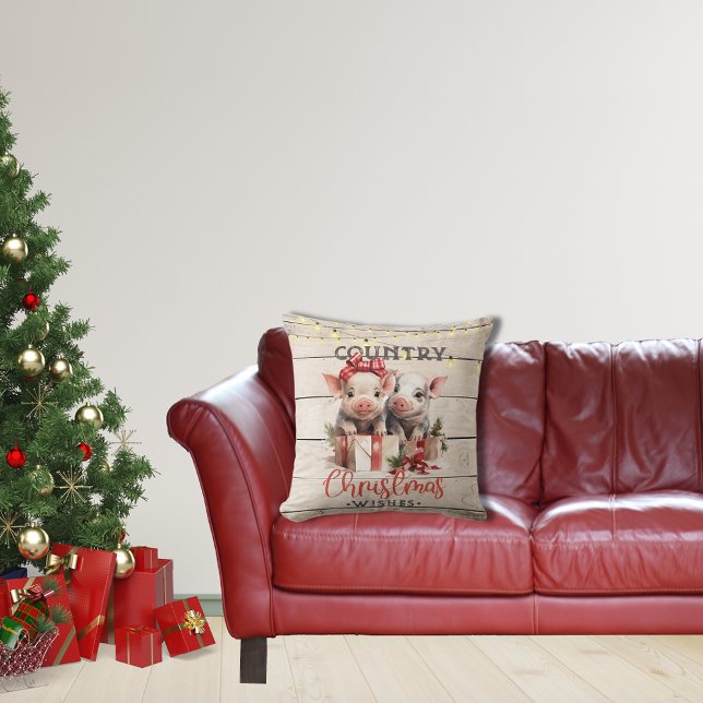 Country Christmas Wishes with Two Piglets Cushion (Creator Uploaded)