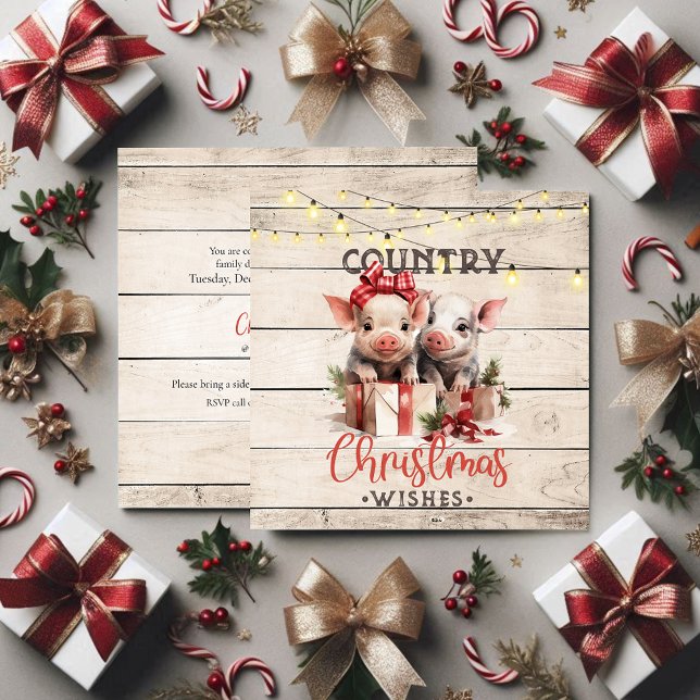 Country Christmas Wishes with Two Piglets Invitation (Creator Uploaded)