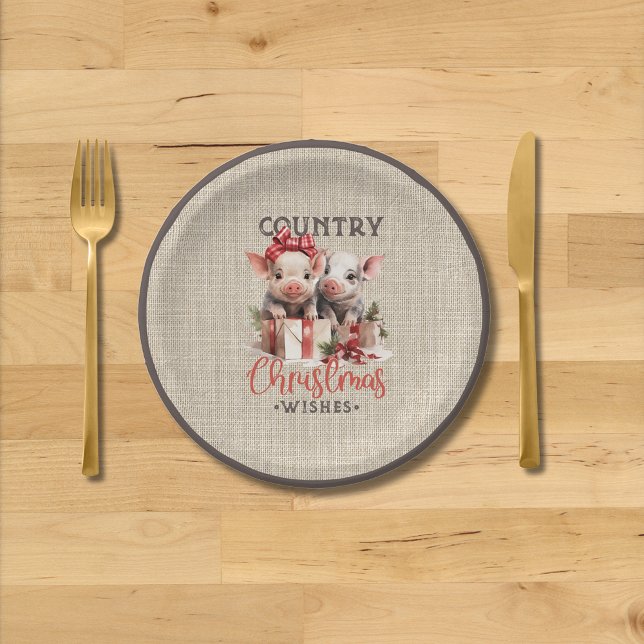 Country Christmas Wishes with Two Piglets Paper Plate (Creator Uploaded)