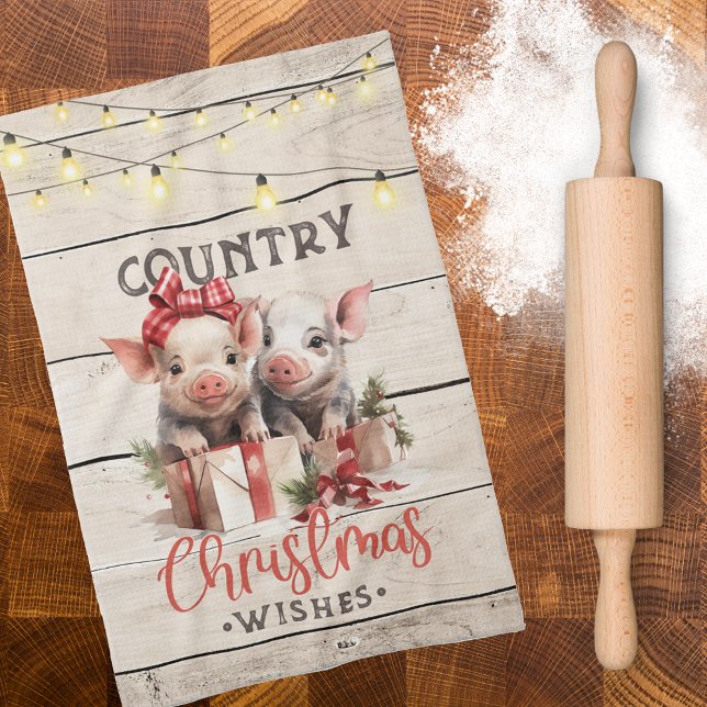Country Christmas Wishes with Two Piglets Tea Towel (Creator Uploaded)