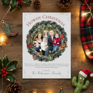 Country Christmas Wreath Family Photo Holiday Card