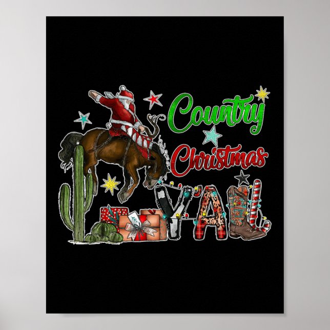 Country Christmas Y'all Cowboy Boots Merry Christm Poster (Front)