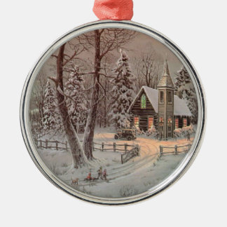 Country Church Scene Christmas Tree Ornament