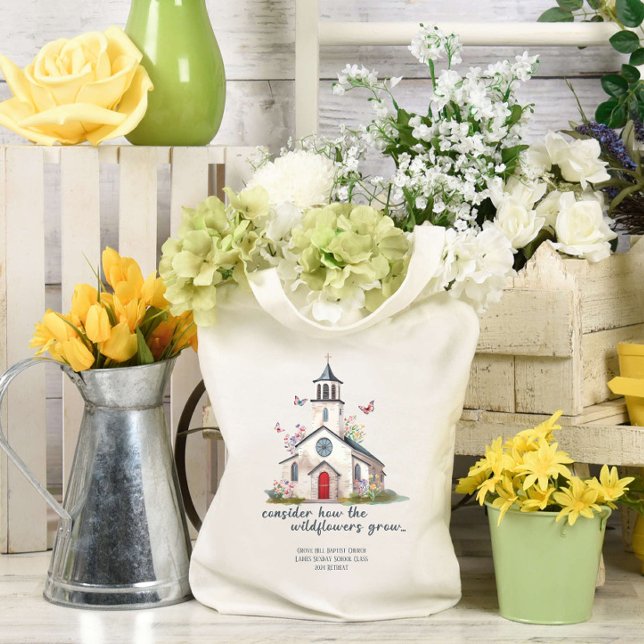 Country Church Wildflowers Sunday School Custom Tote Bag (Creator Uploaded)