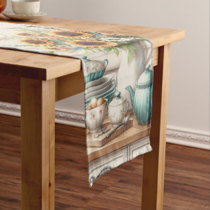 Country Classic Sunflowers and Teapot Short Table Runner