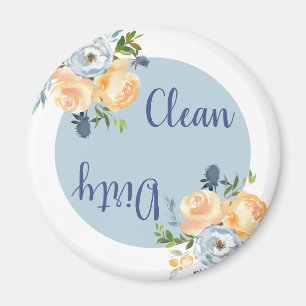 Country Clean Dirty Floral Blue Dishwasher Magnet