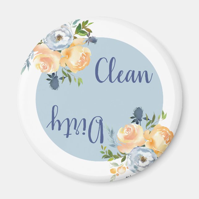 Country Clean Dirty Floral Blue Dishwasher Magnet (Front)