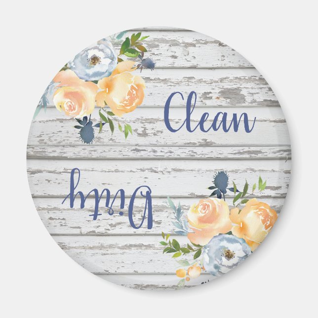 Country Clean Dirty Floral Wood Dishwasher Magnet (Front)