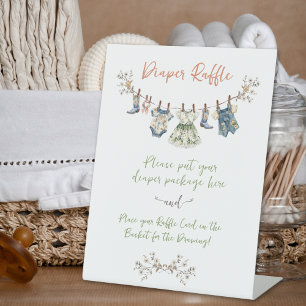 Country Clothesline Baby Shower Diaper Raffle Pedestal Sign