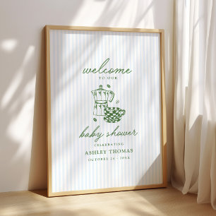 Country Club Cafe Blue & Green Baby Shower Poster