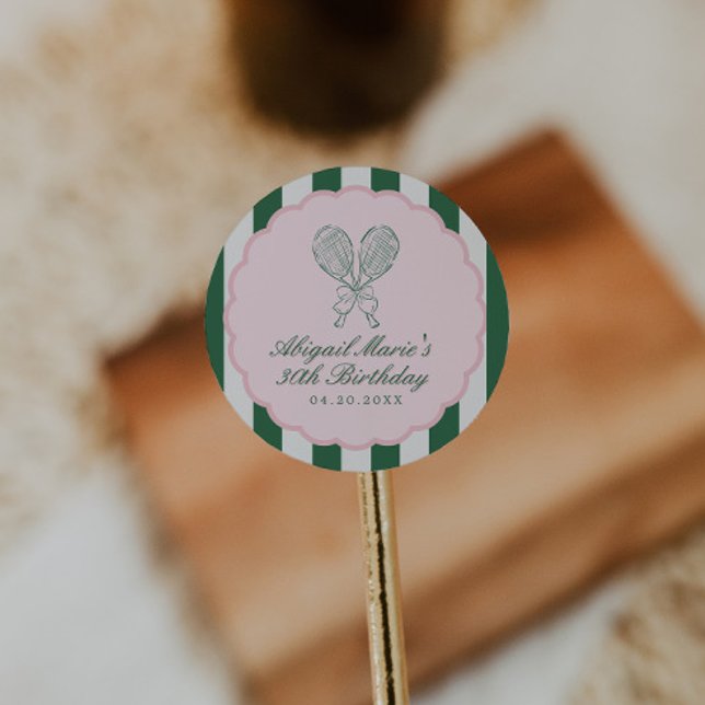 Country Club Courtside Racquet Tennis Birthday Classic Round Sticker (Creator Uploaded)