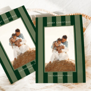 Country Club Green Retro Stripe Photo Christmas Holiday Card
