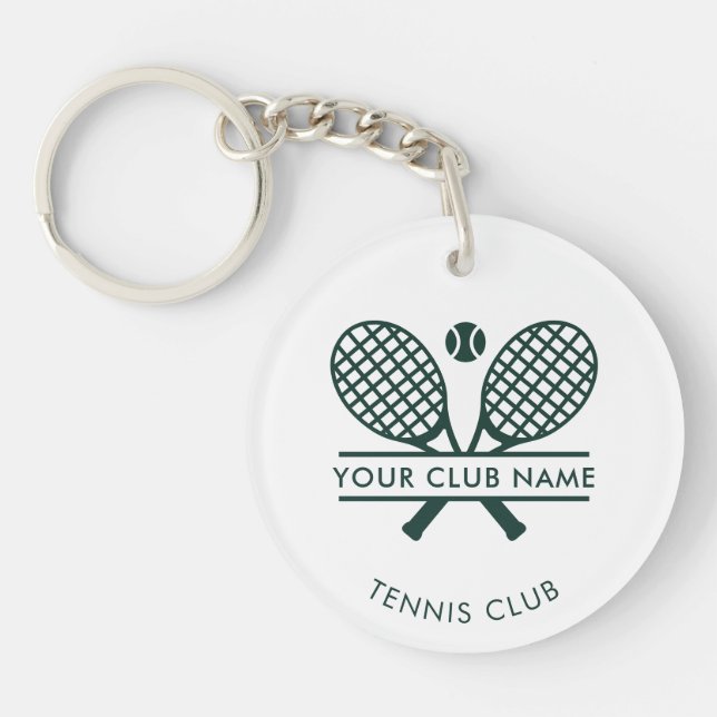 Country Club Name Tennis Rackets Motif Green Swag Key Ring (Front)