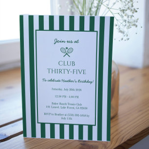 Country Club Tennis Birthday Party Green Stripe Invitation