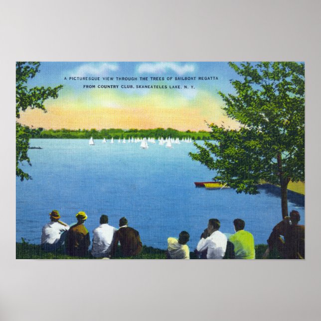 Country Club View of Sailboat Regatta on Lake Poster (Front)