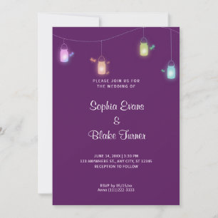 Country Coloured Hanging Mason Jars Purple Wedding Invitation