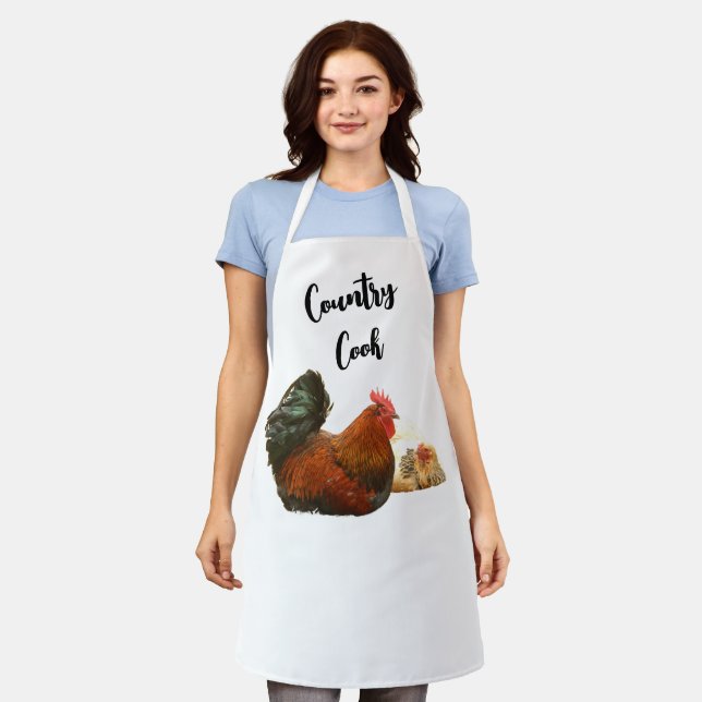 Country Cook Apron with Rooster and Chicken  (Worn)