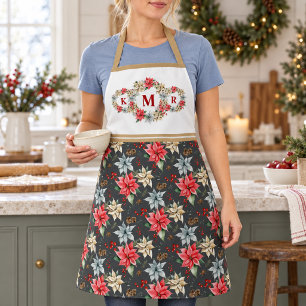 Country Cook Poinsettia Christmas Monogram Gift Apron